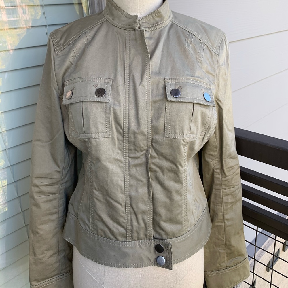 Ann Taylor Light Green / Grey Zip-Up Jacket